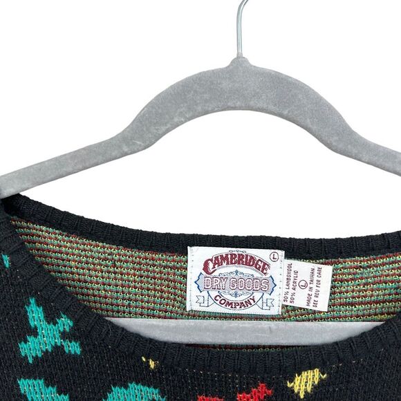 Cambridge Dry Goods Lambswool Blend Sweater Black Floral Round Neck Women Size L - Picture 3 of 5